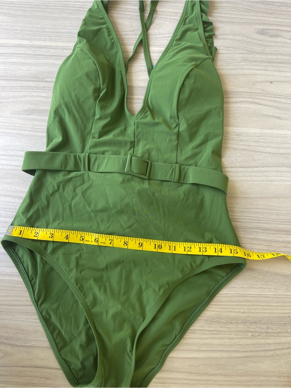 Olive Green Belted One-Piece Swimsuit - Women Intimates & Sleepwear Shapewear - Picture 7 of 11